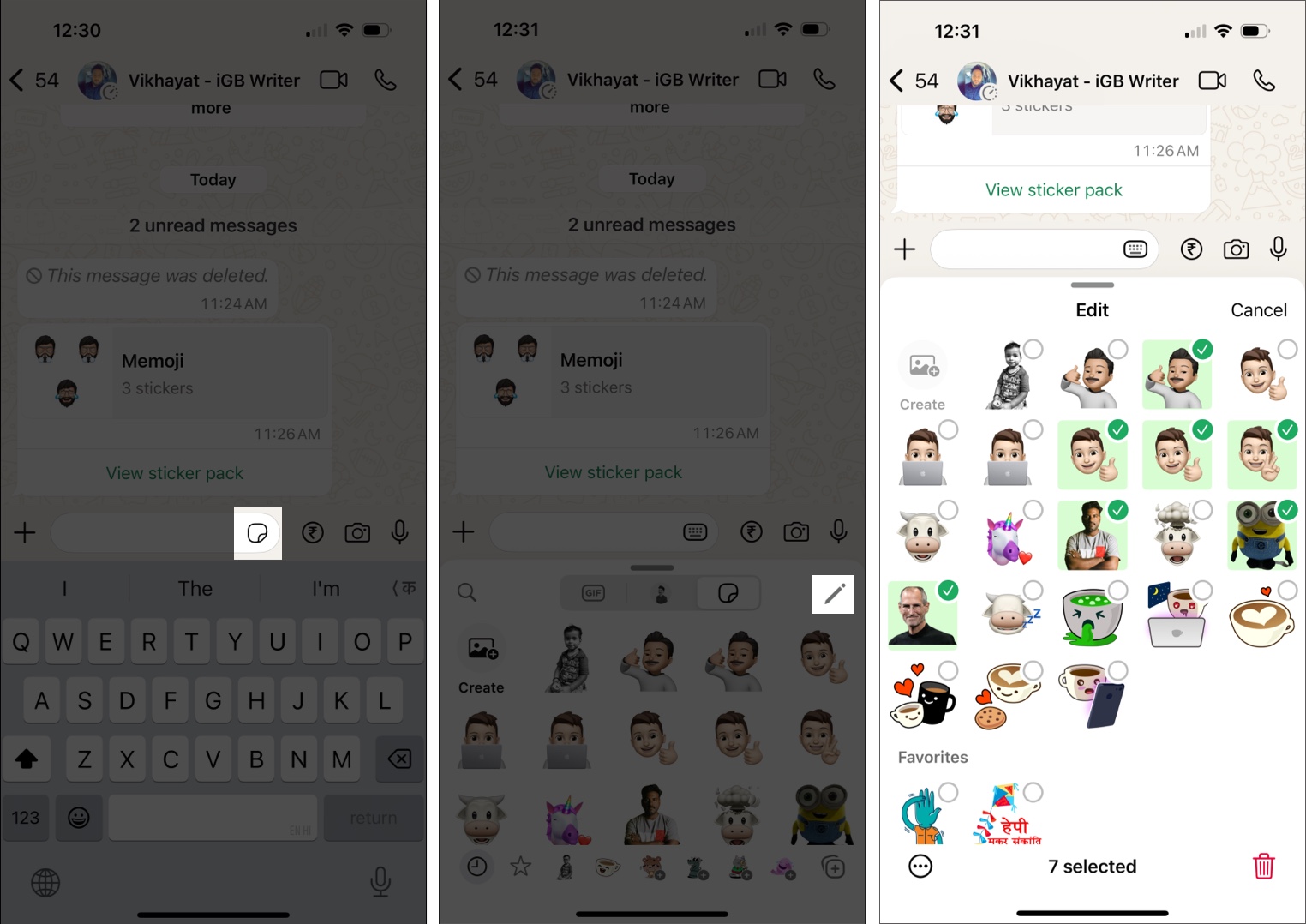 Steps to create custom sticker pack on whatsapp by selecting stickers and using edit tool
