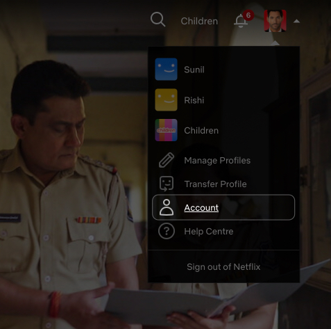 Accessing account on netflix's website in a web browser.