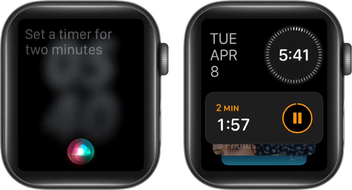 Activating siri and asking it to set a timer on an apple watch