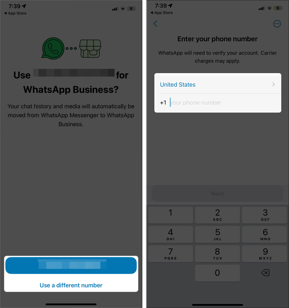 Add different mobile number for whatsapp business account