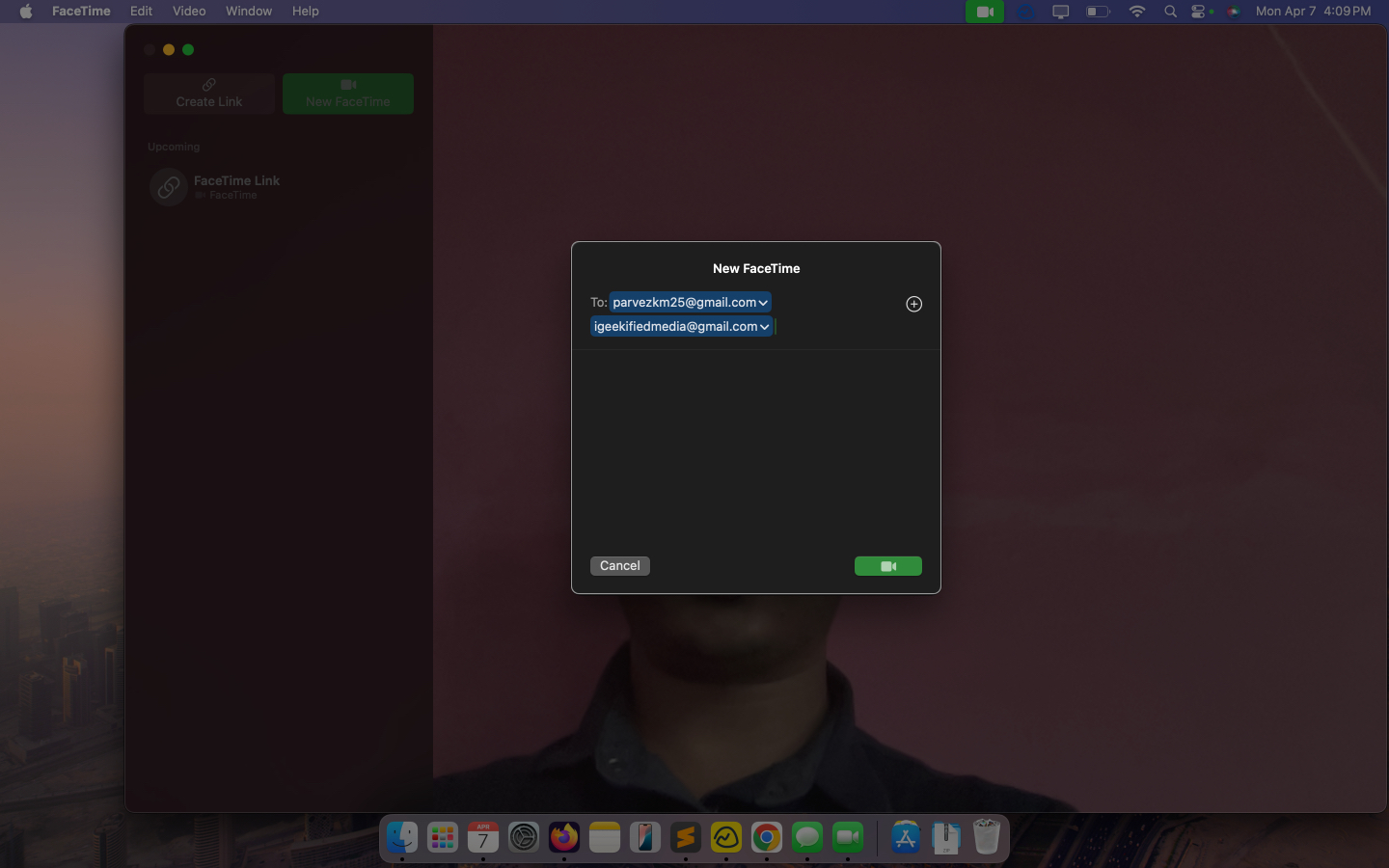 Adding contacts to start a new facetime group call on a mac