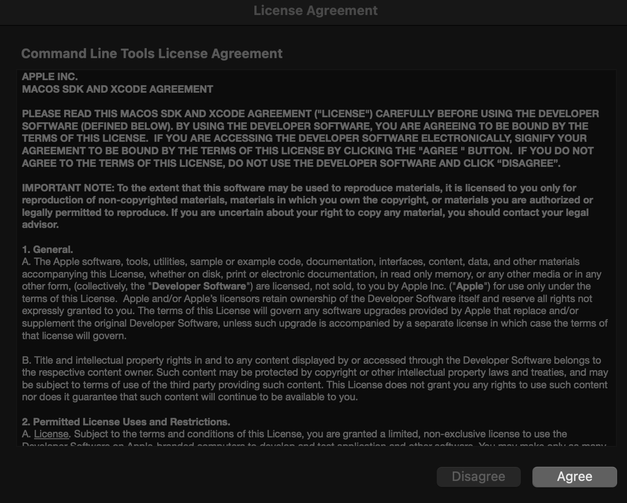 Agreeing on the license agreement prompt to confirm installation