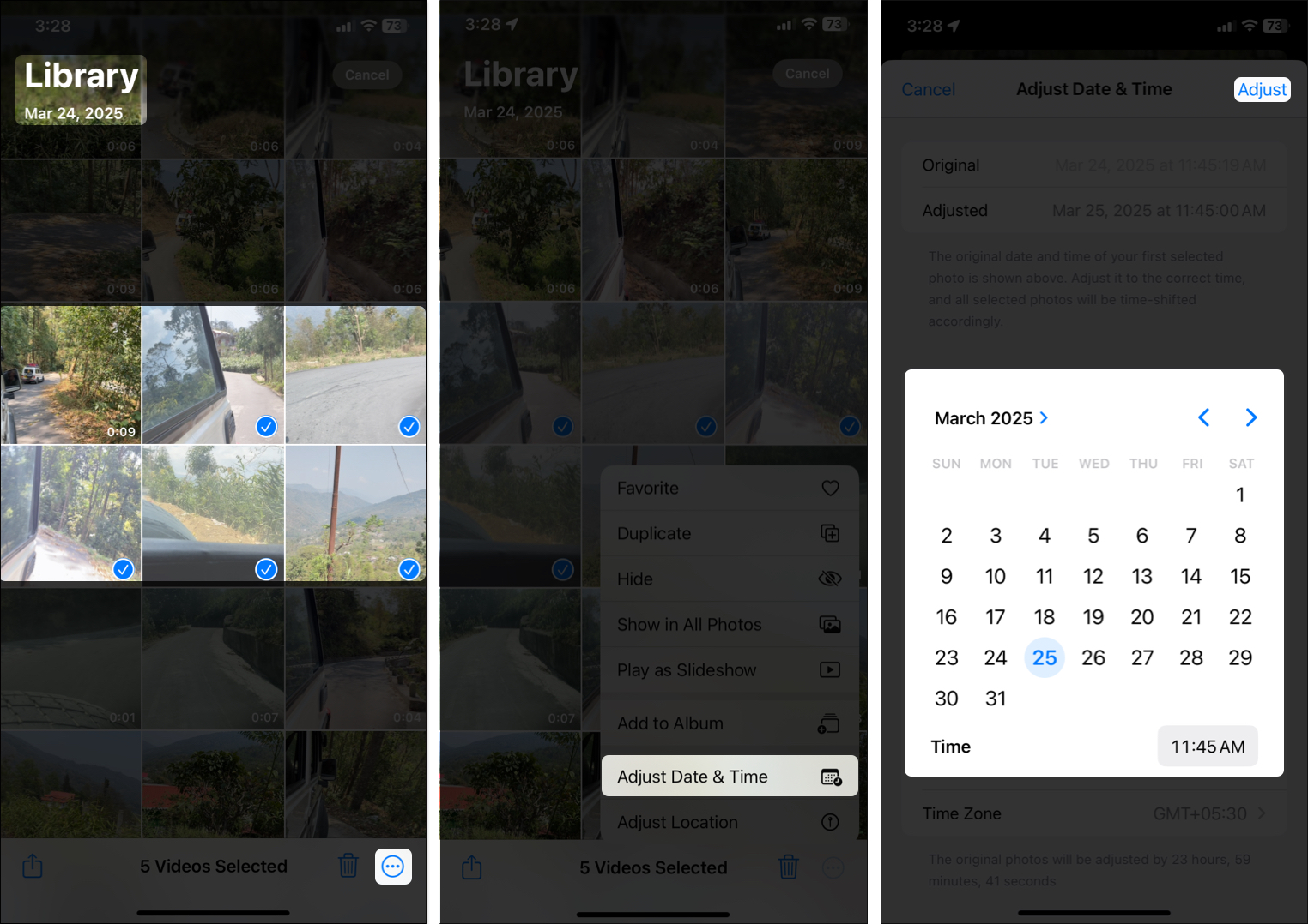 Changing date and time for multiple photos or videos on iphone