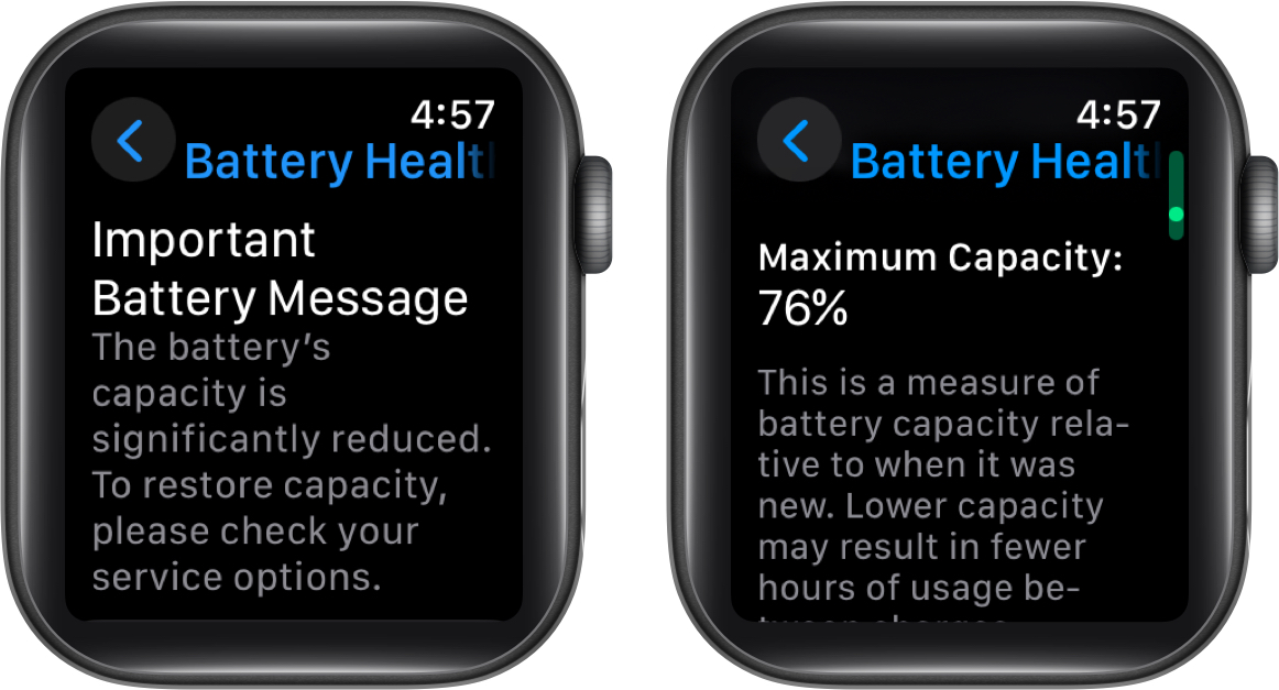 Check maximum capacity of apple watch battery
