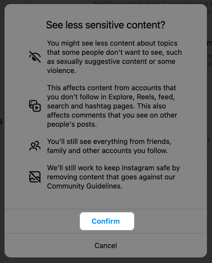 Choose less option and confirm your sensitive content settings