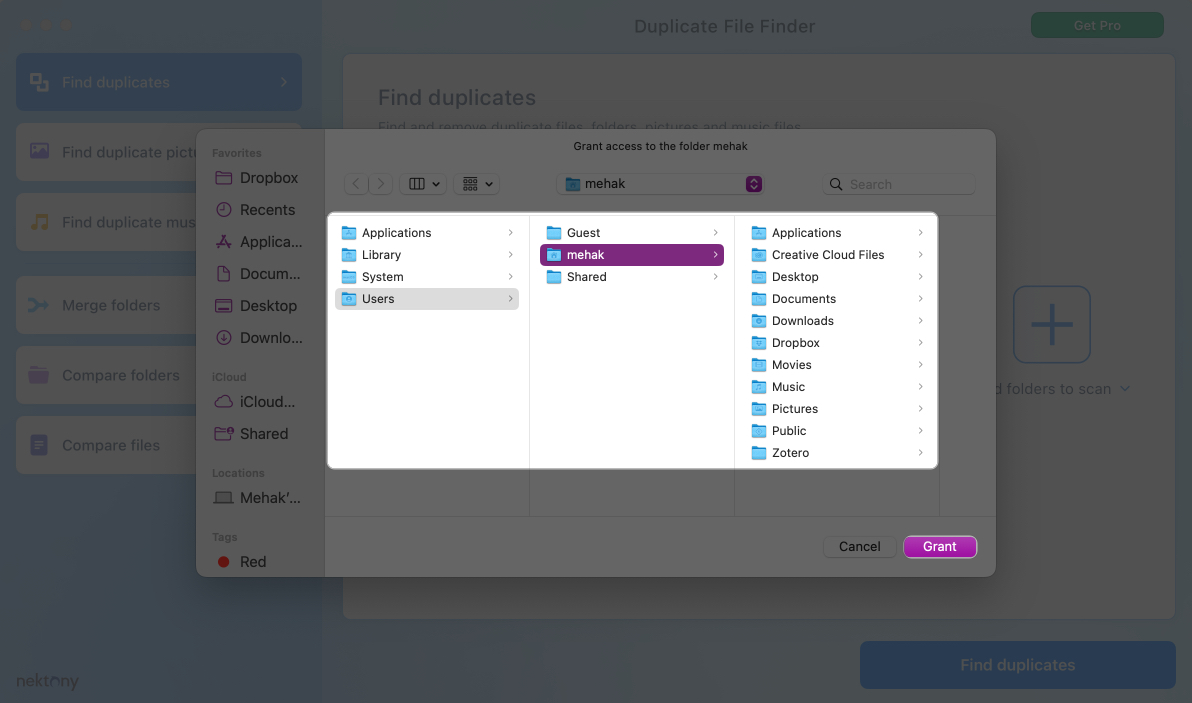 Choose location and tap to scan duplicate files on mac