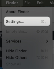 Accessing finder app settings on a mac from the apple menu