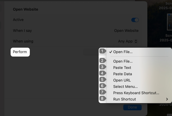 Click on perform dropdown