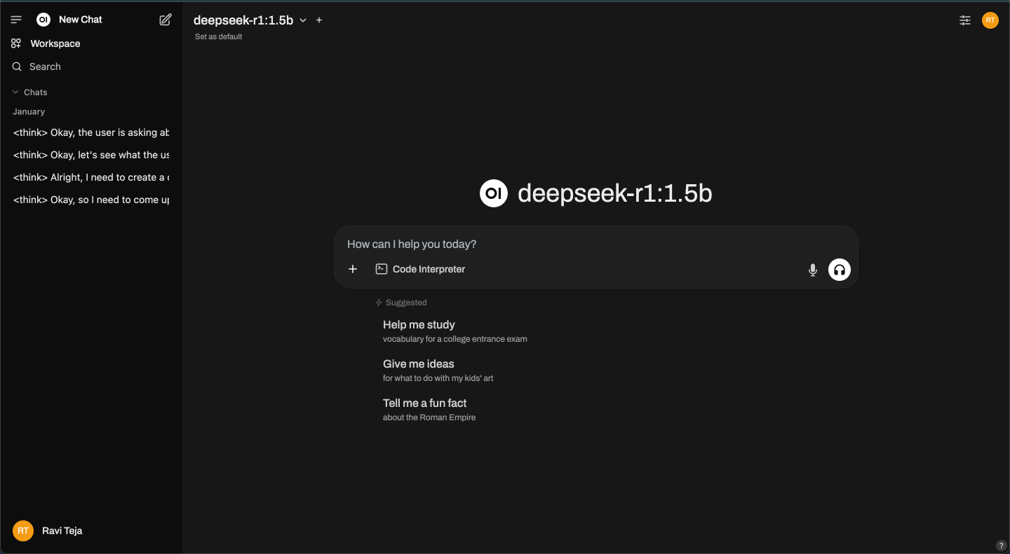 Deepseek r1 running inside open webui on a mac