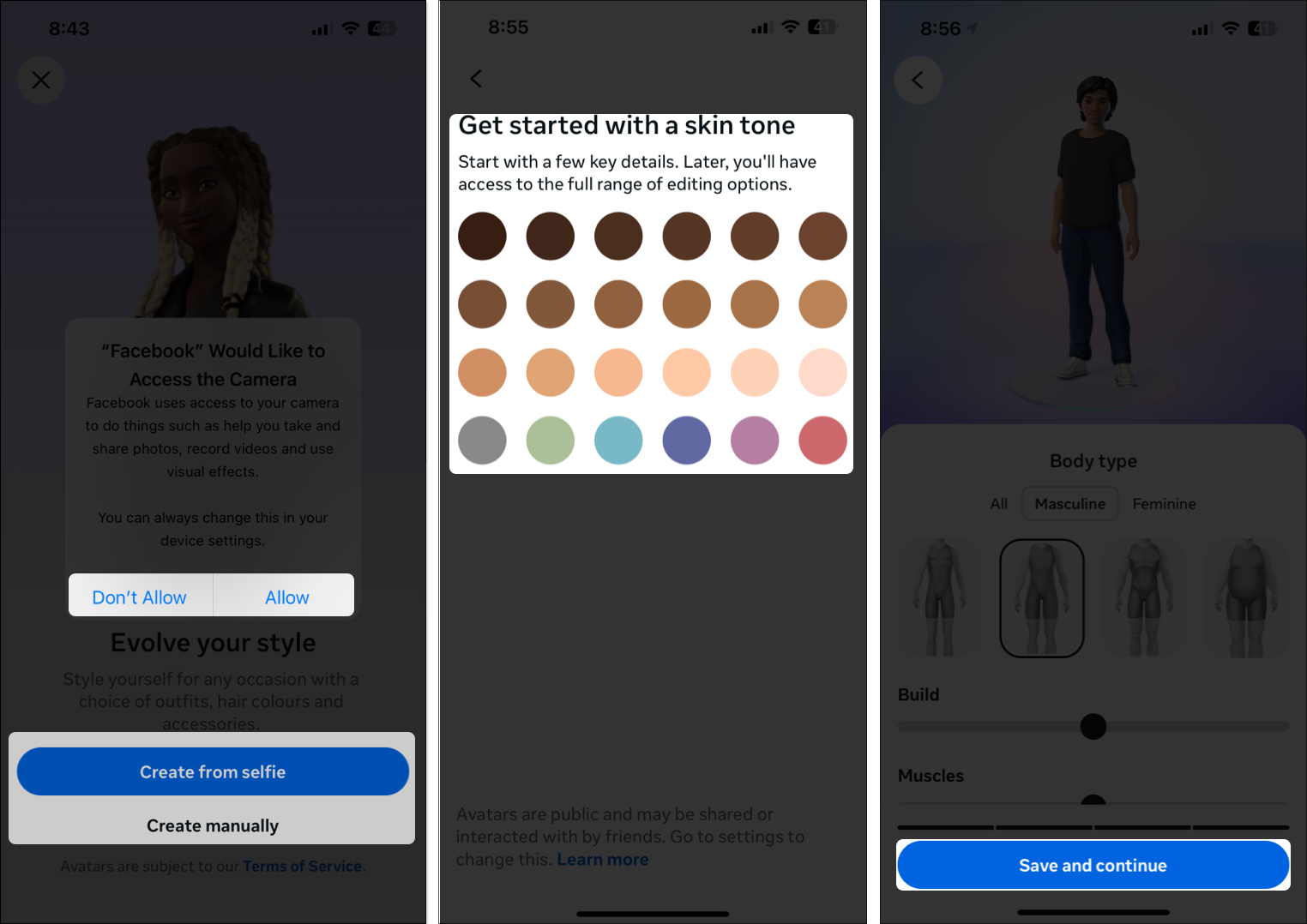 Creating and customizing a facebook avatar in the facebook app on an iphone