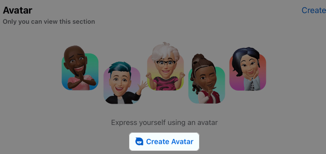 Create avatar button on the facebook website