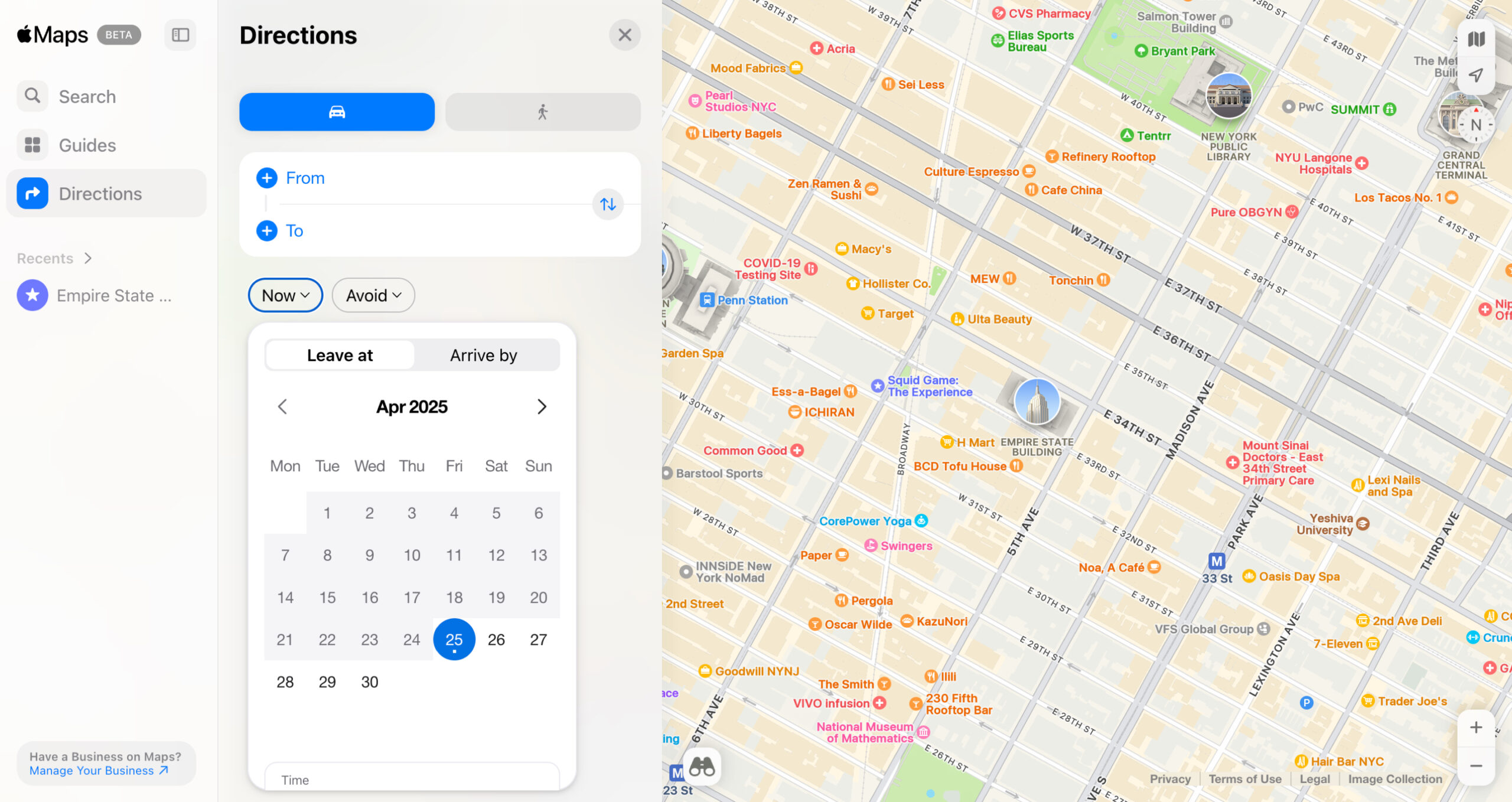 Customize your route in apple map on web