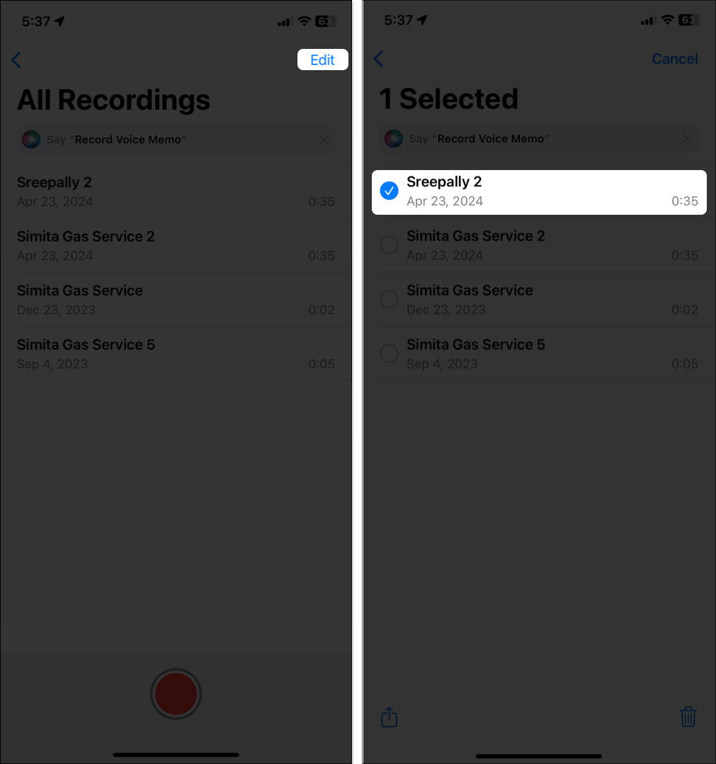 Delete voice recording data from icloud