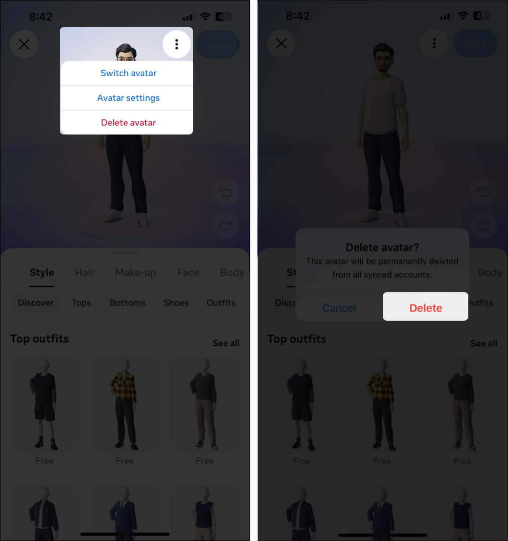 Deleting a facebook avatar