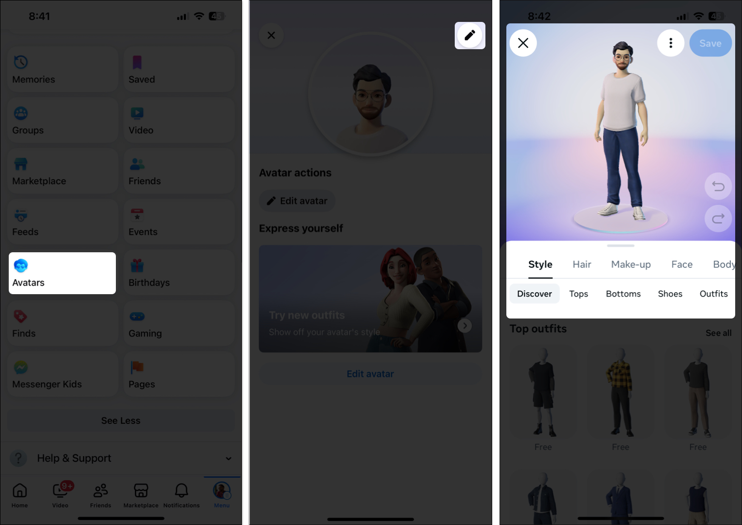 Editing a facebook avatar on the facebook app on an iphone