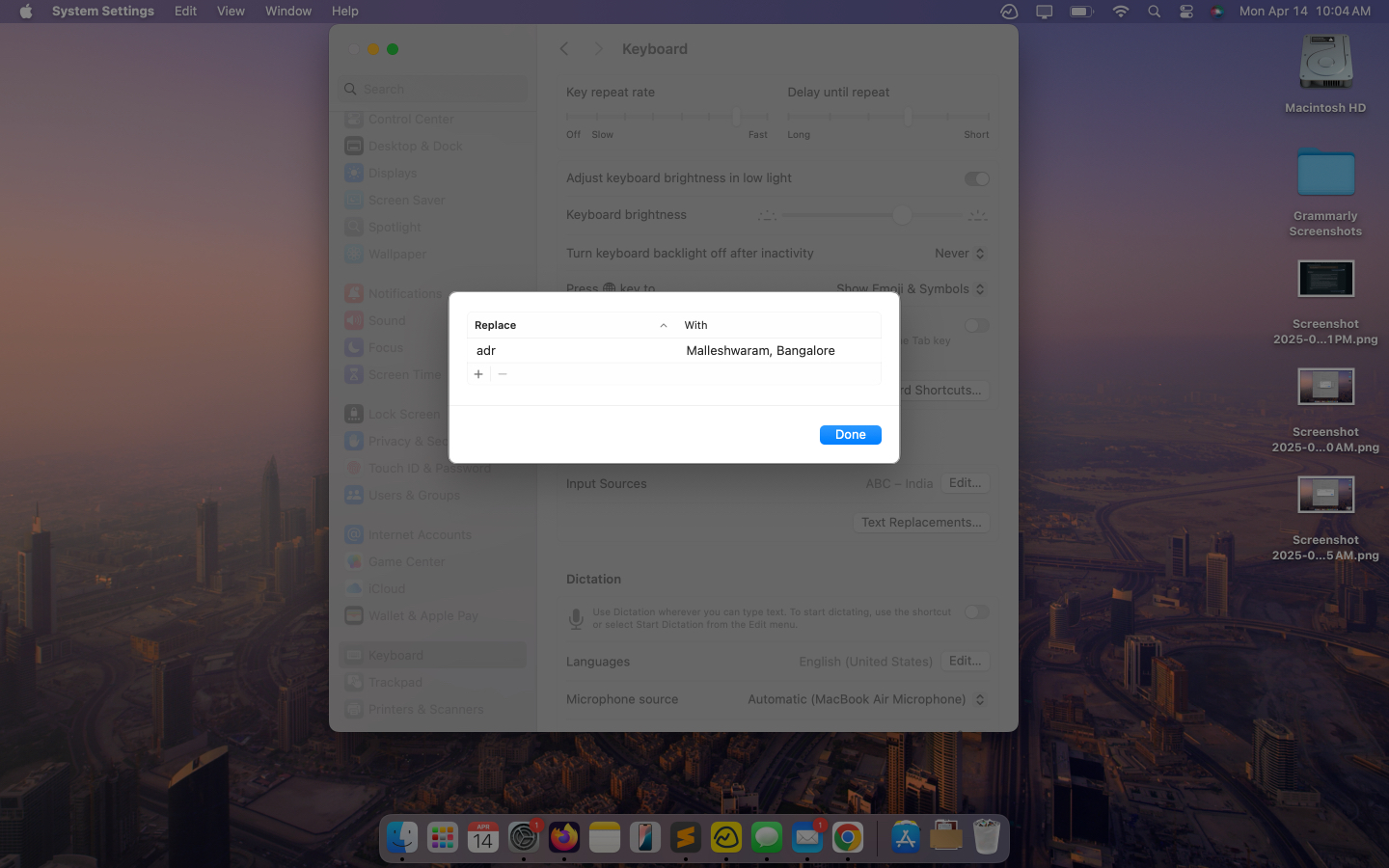 Editing a text replacement shortcut on a mac