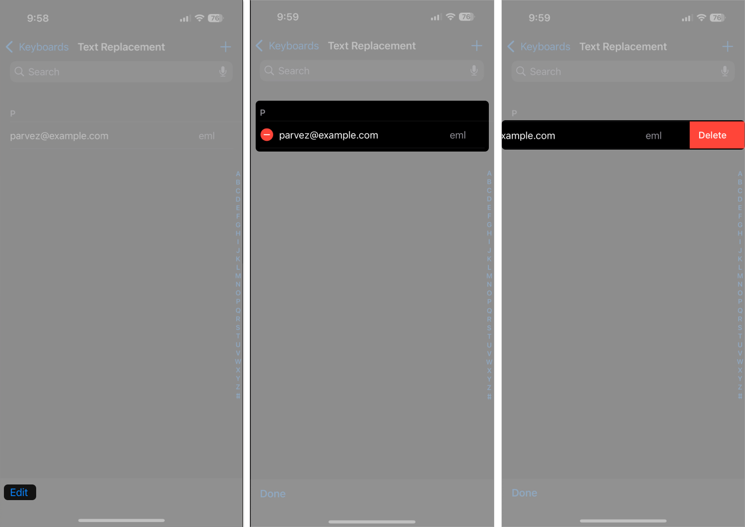 Editing or deleting a text replacement shortcut on an iphone