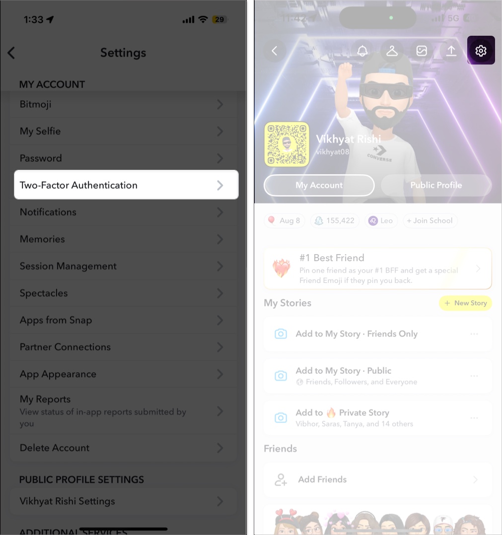 Enable 2 factor authentication in your snapchat account
