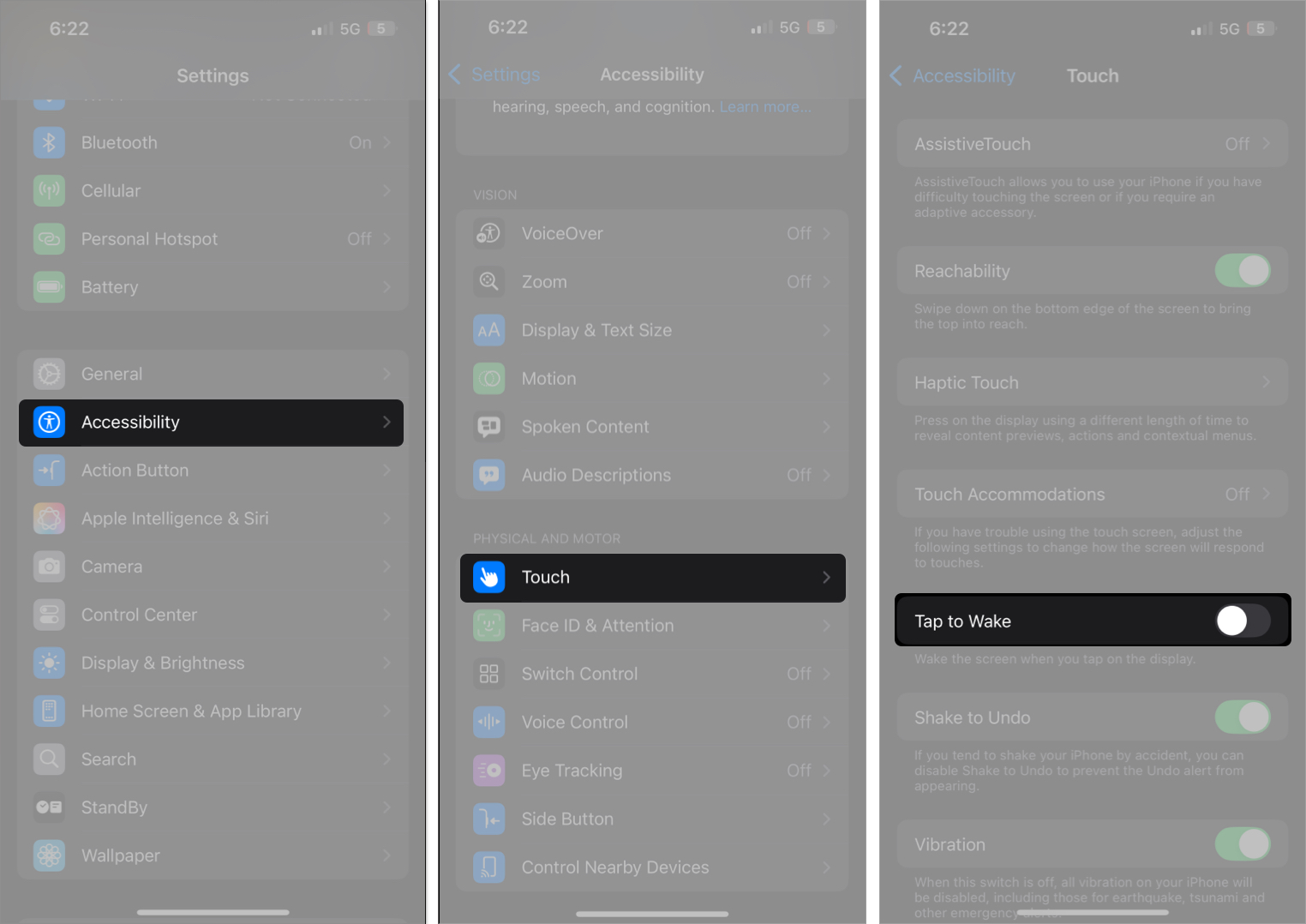 Toggling off the tap to wake feature on an iphone