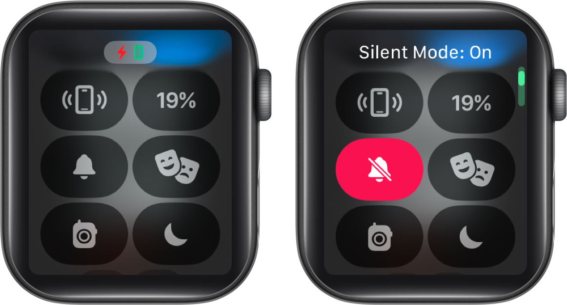 Enable silent mode via the control center on an apple watch
