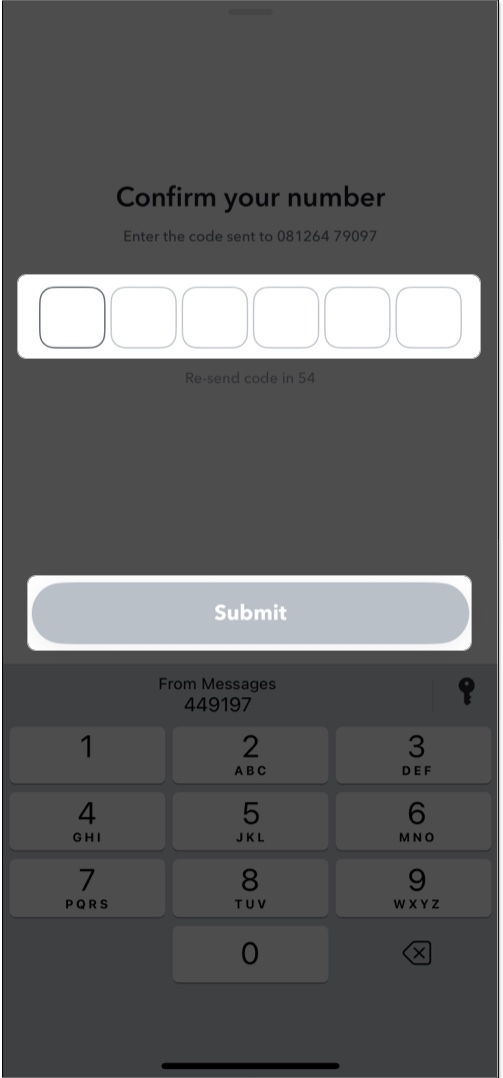Enter six digit snapchat password reset code