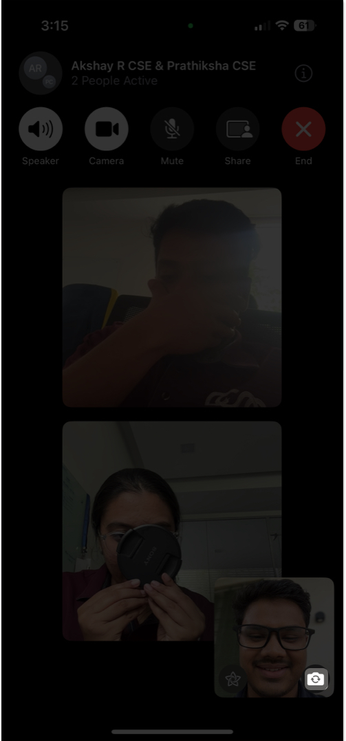 Flipping cameras during a facetime call on an iphone