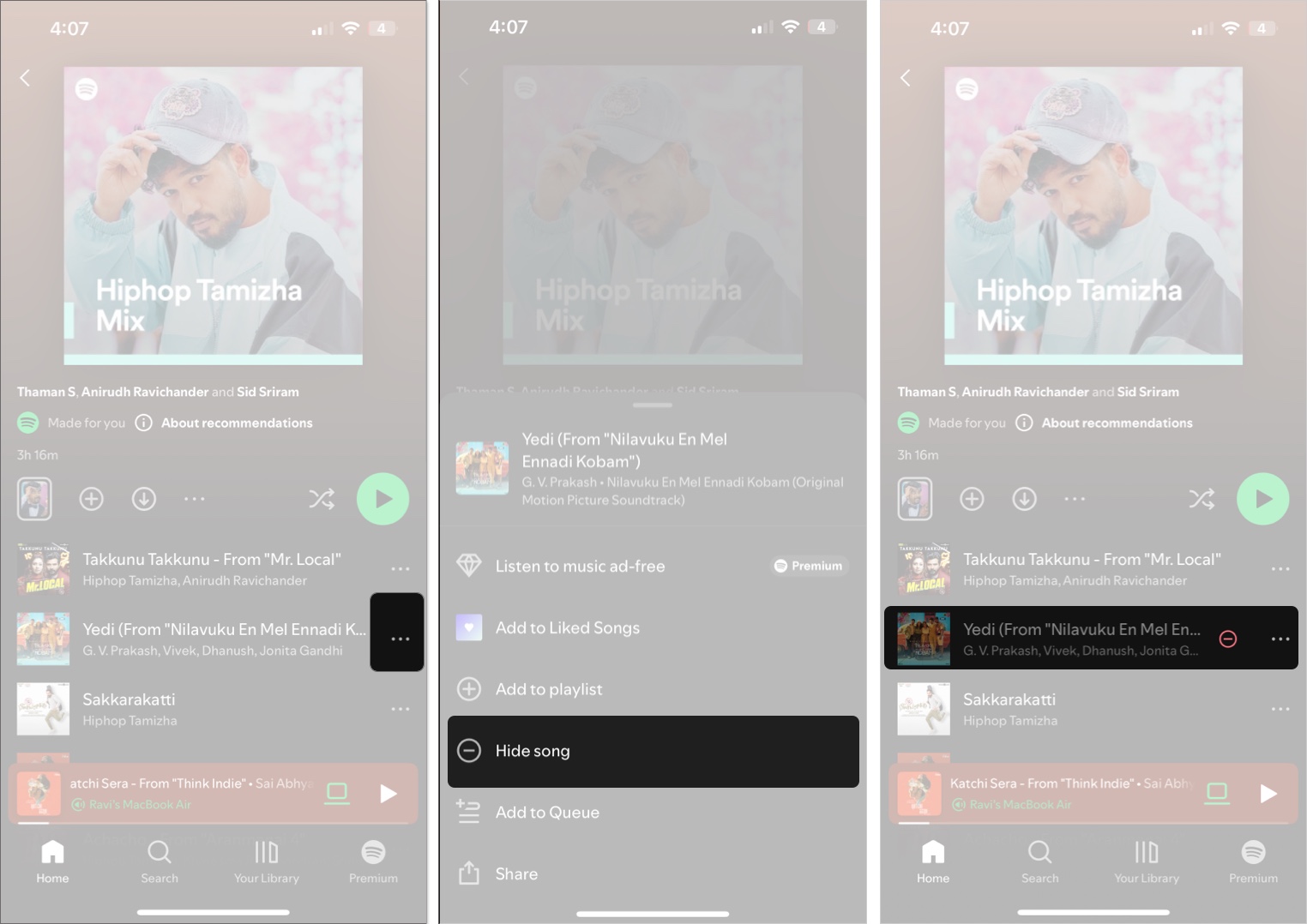 Hiding a song in a spotify playlist on an iphone