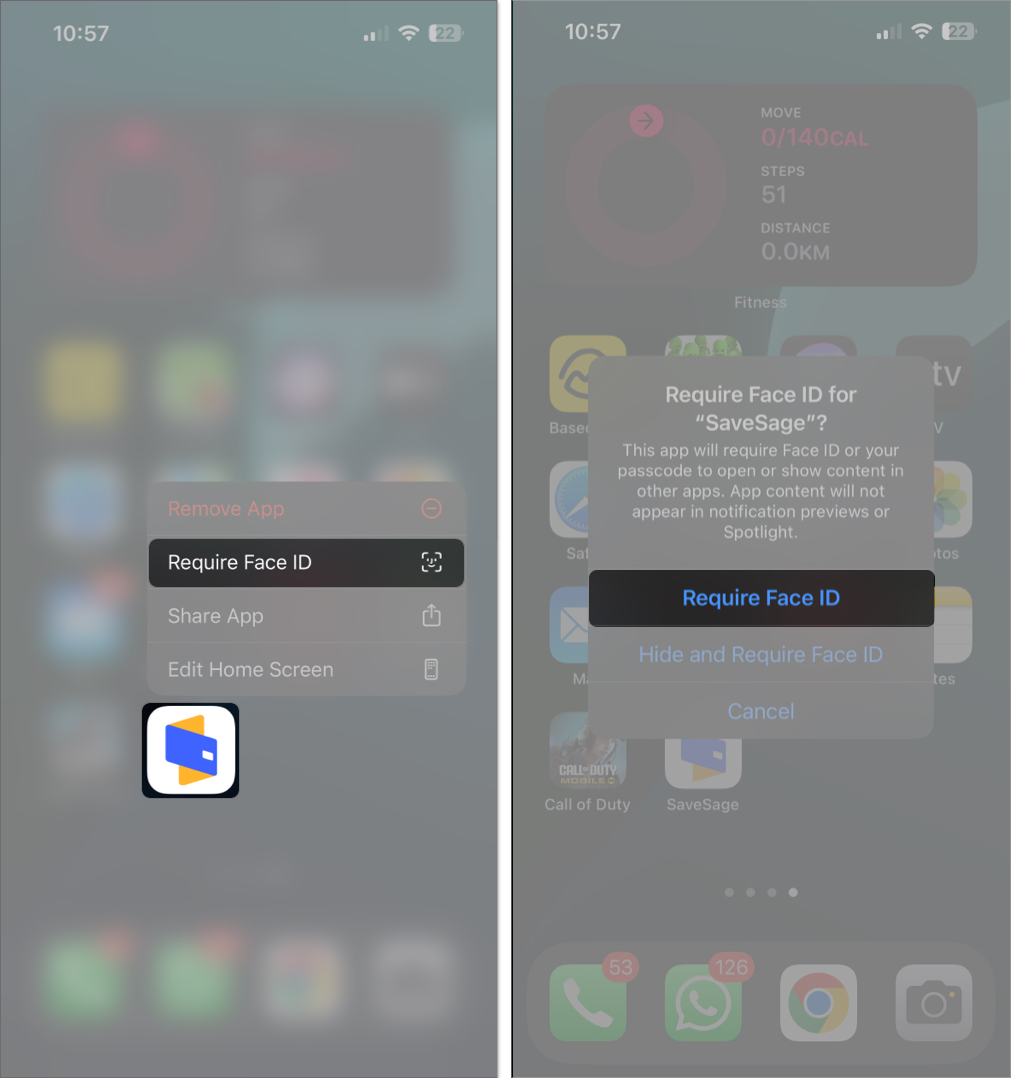 Setting up face id for an app on an iphone