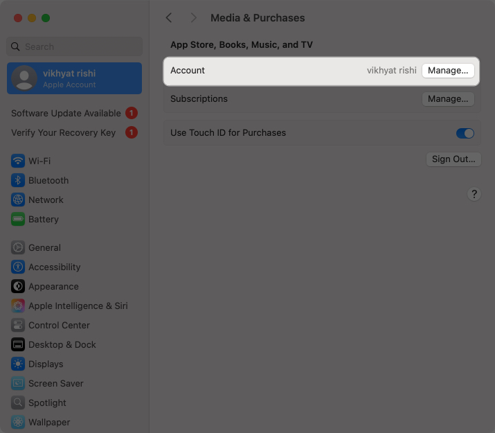 Accessing account management options
