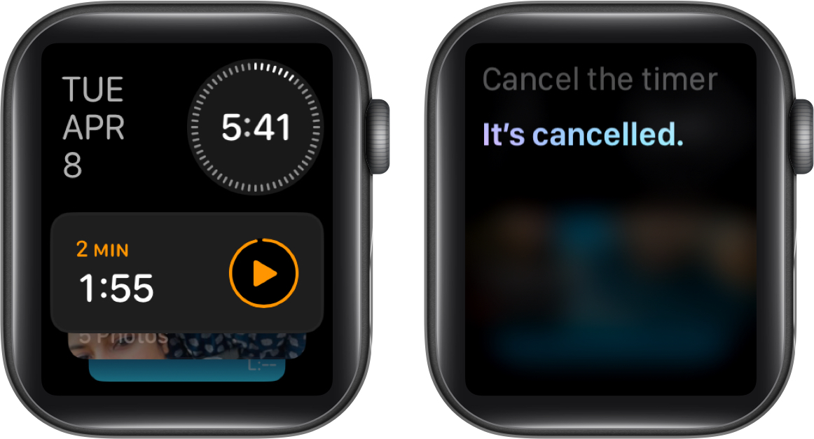 Manage a timer on an apple watch using siri