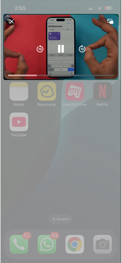 Managing the pip window on an iphone