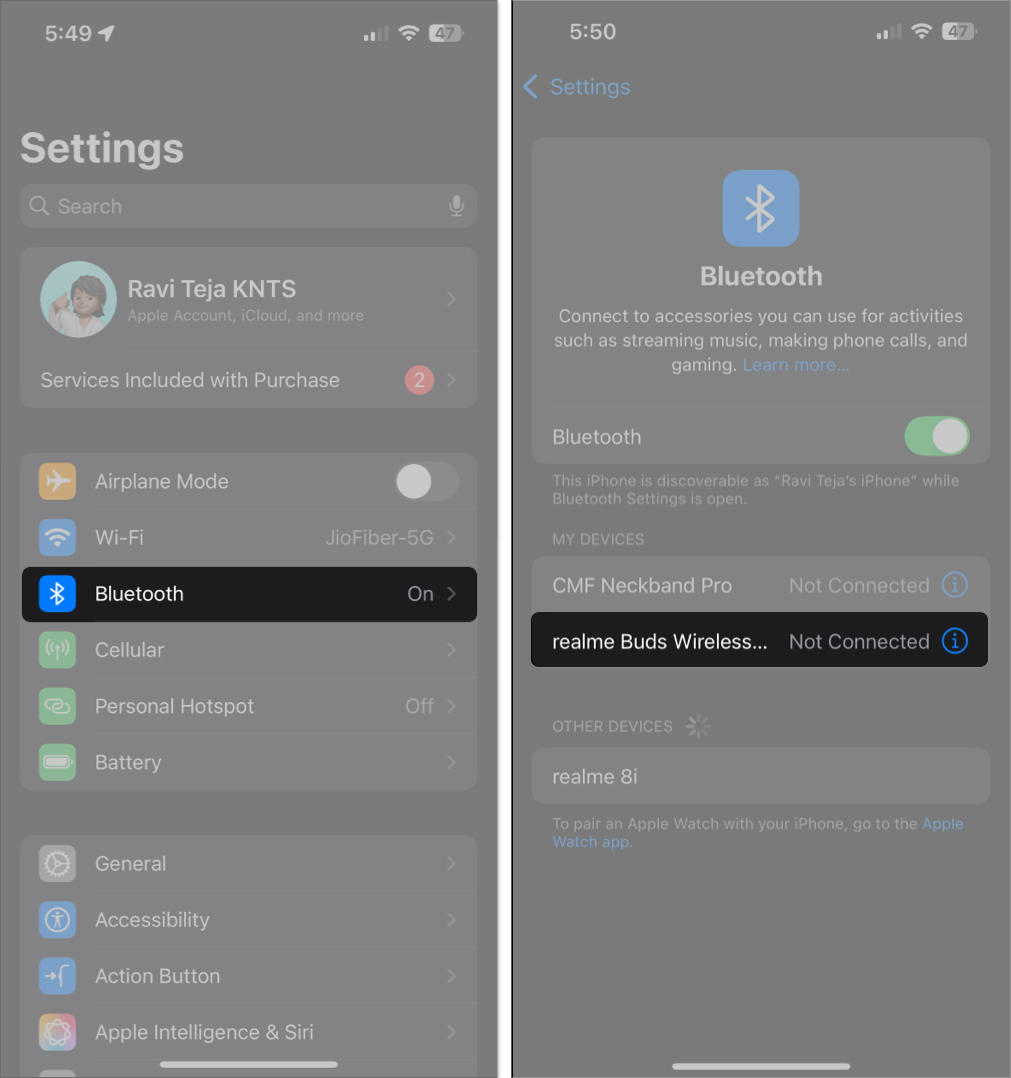 Open bluetooth settings on iphone