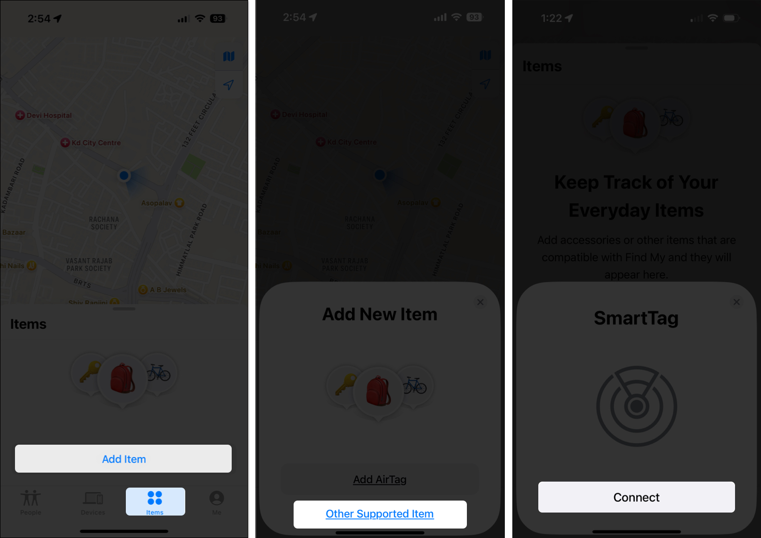 Open find my app and connect smart tag
