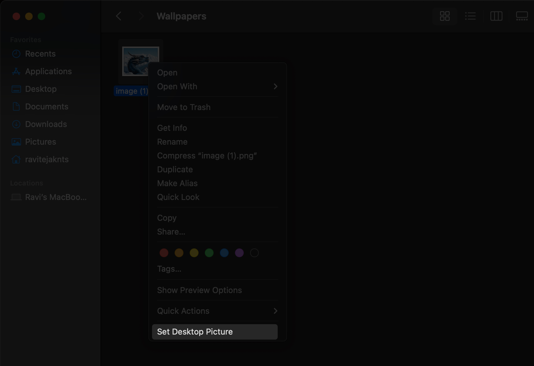 Setting an image as a wallpaper within finder