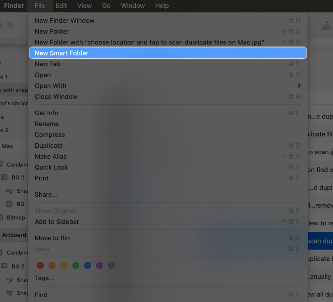 Open finder app and tap on file to access new smart folder on mac