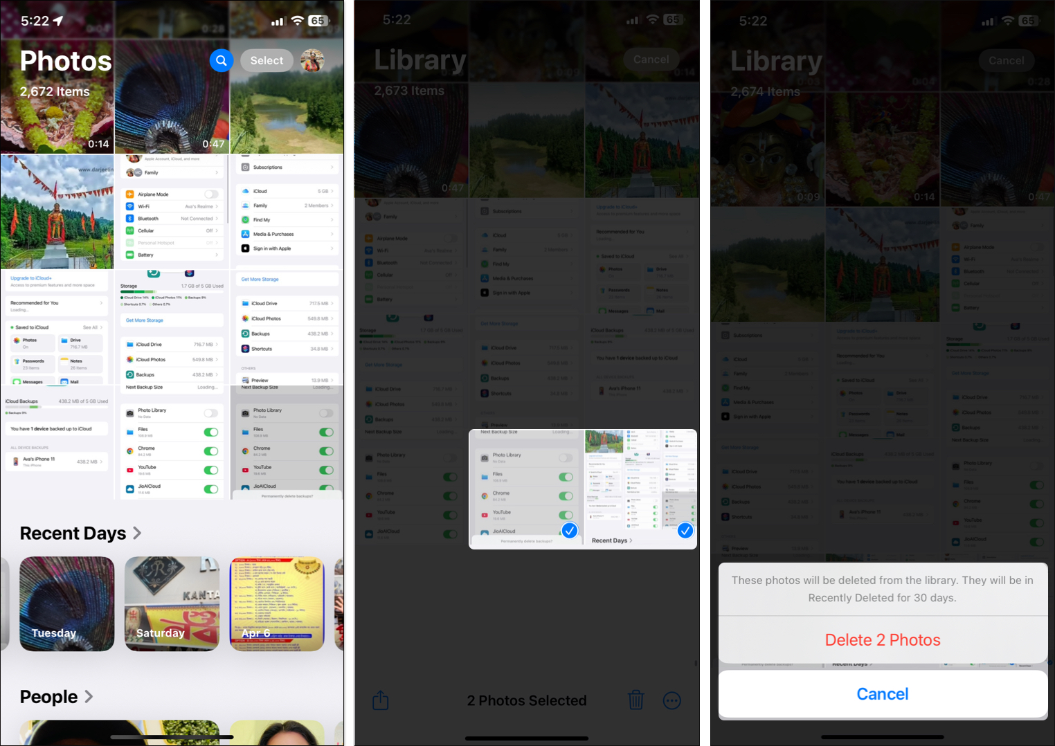 Open photos app and select photos to delete on iphone
