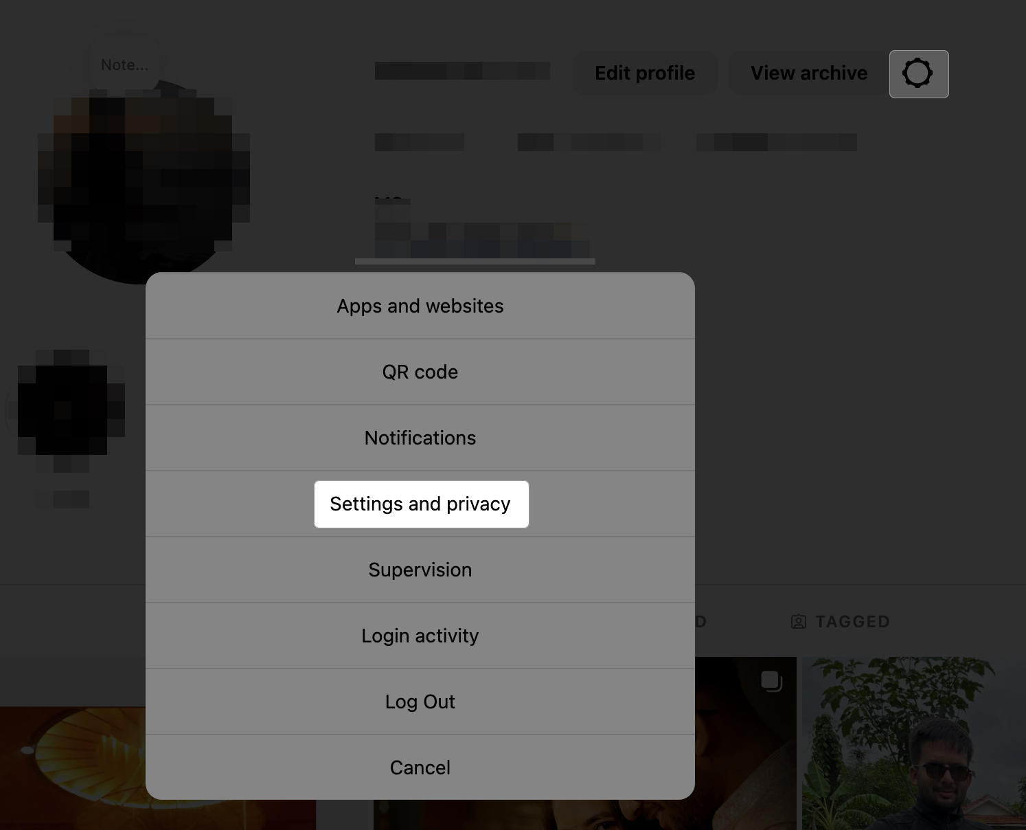 Open settings to manage content preference in instagram on browser
