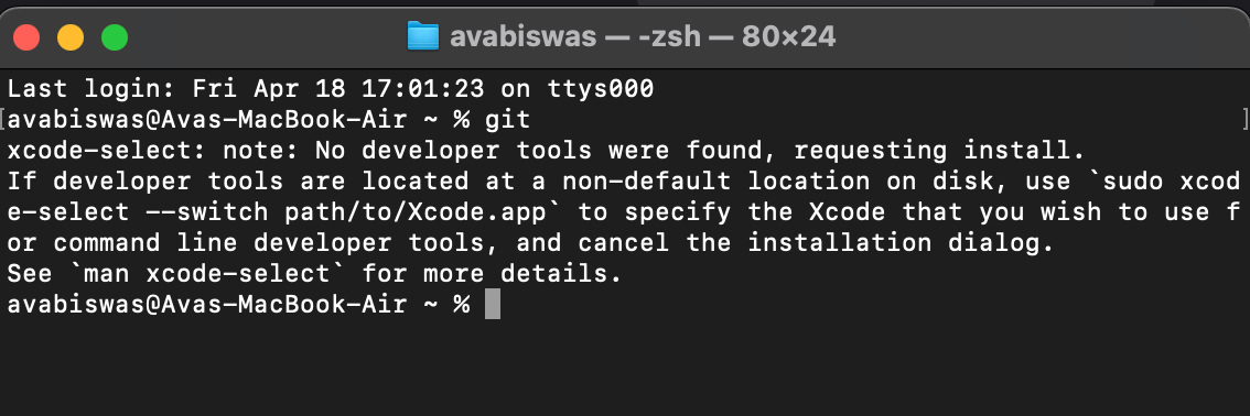 Running the git command in the mac terminal app