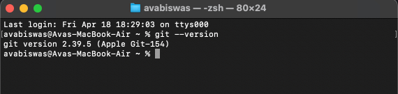 Checking git version in the macos terminal app