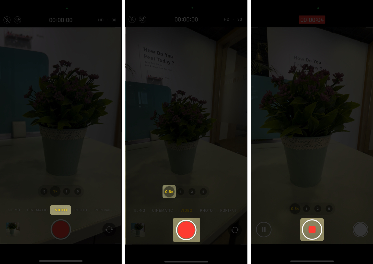 Taking a macro video using the camera app on an iphone