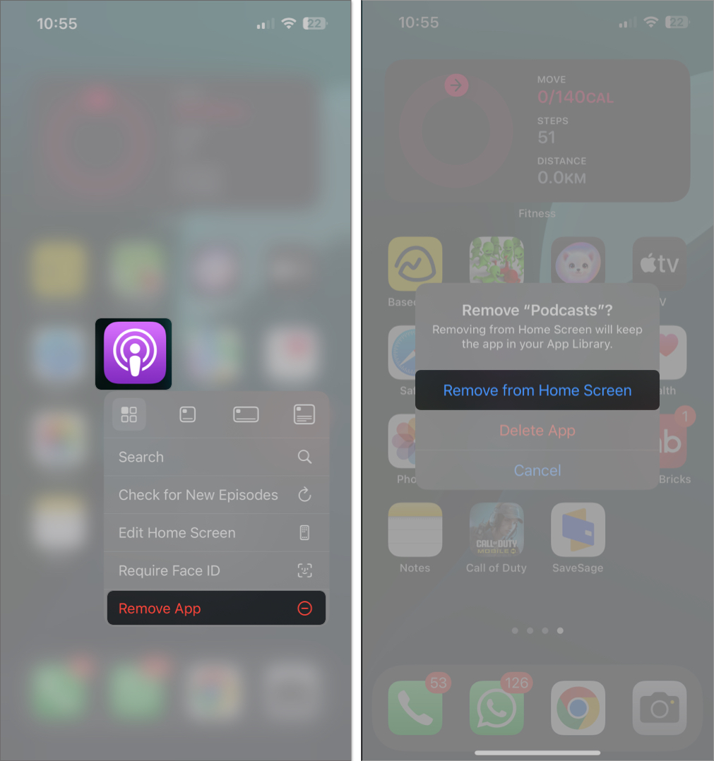 Remove an app from the iphone home screen