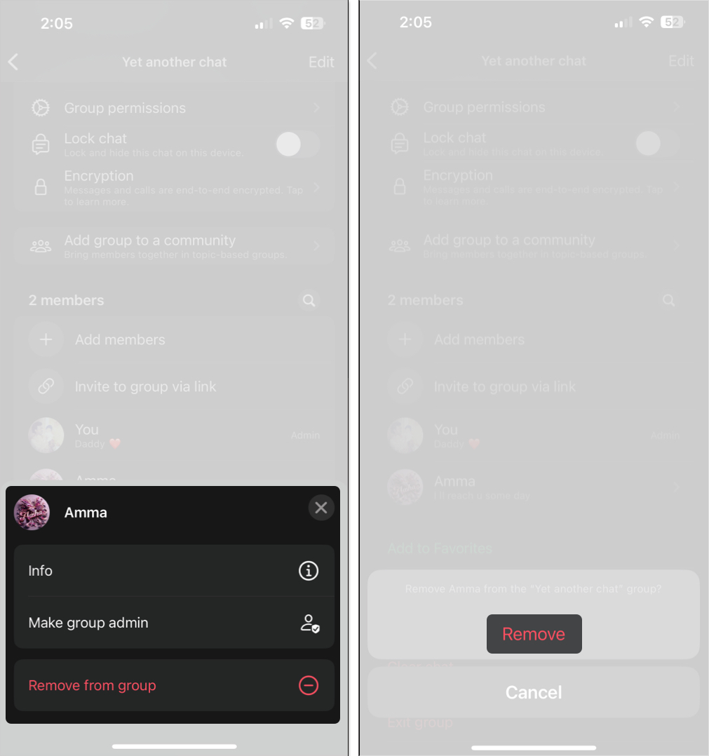 Removing participants from a whatsapp group on an iphone
