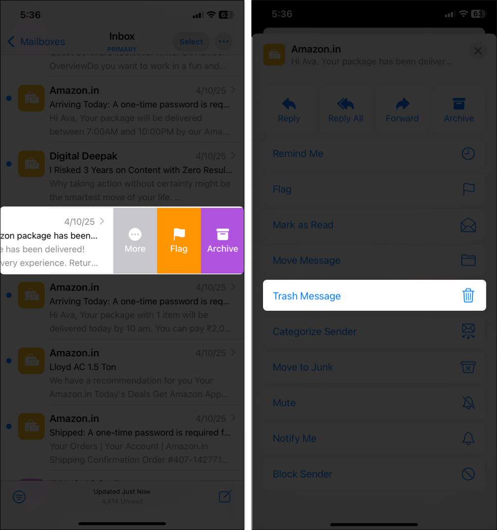 Remove mails from the icloud storage