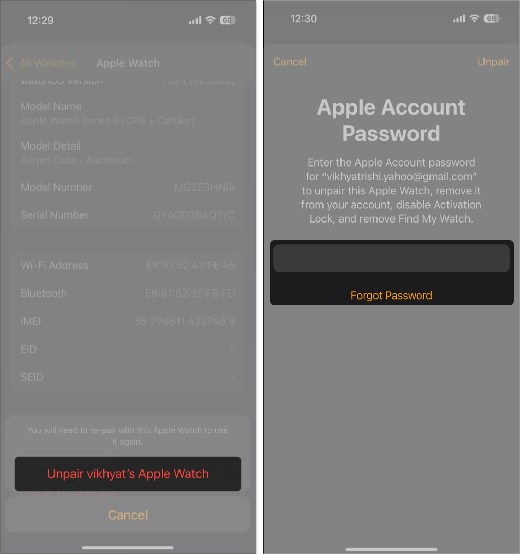 Removing the activation lock from an apple watch from the watch app