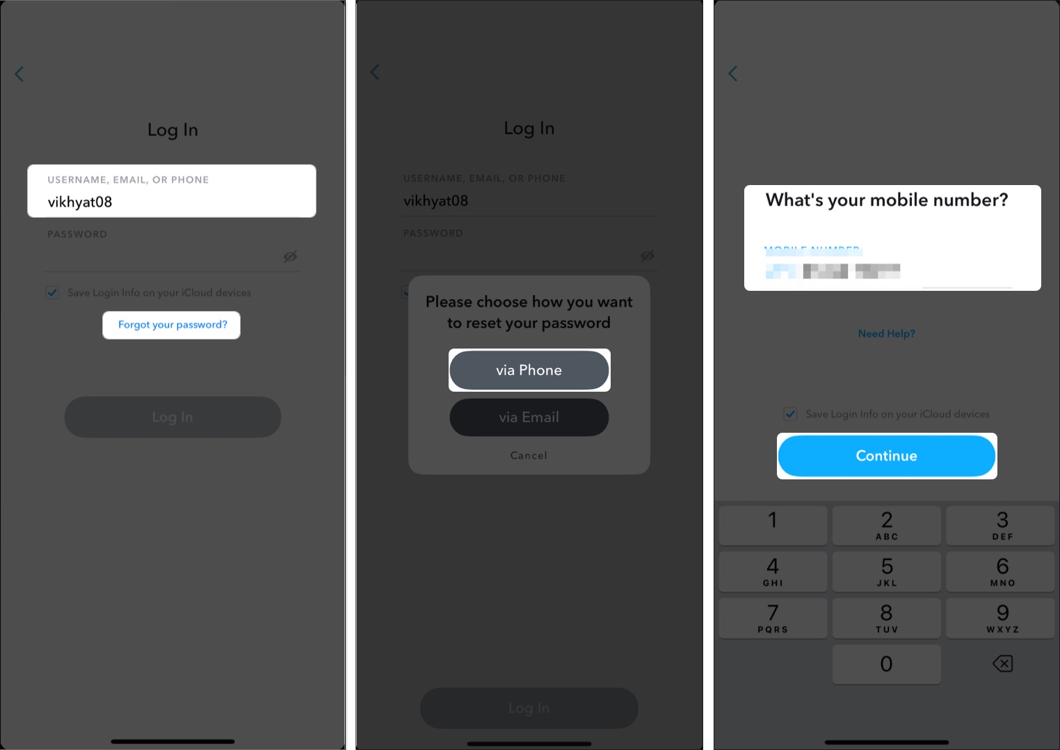Reset your snapchat account password