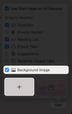 Enabling the background image option in safari on a mac