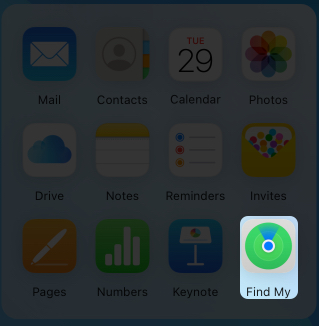 Selecting the find my app on an icloud website