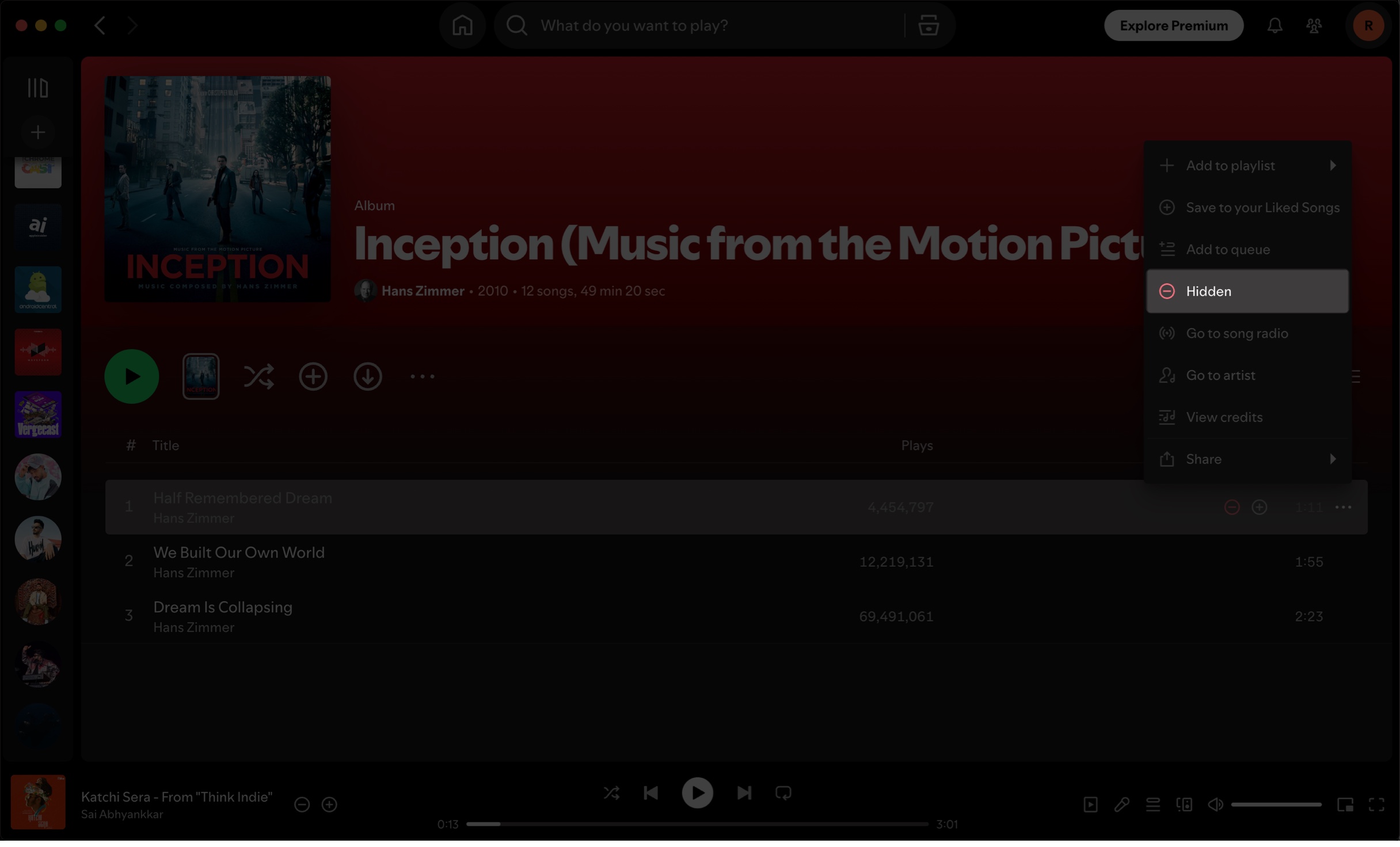 Unhiding a hidden song in a spotify playlist on a mac