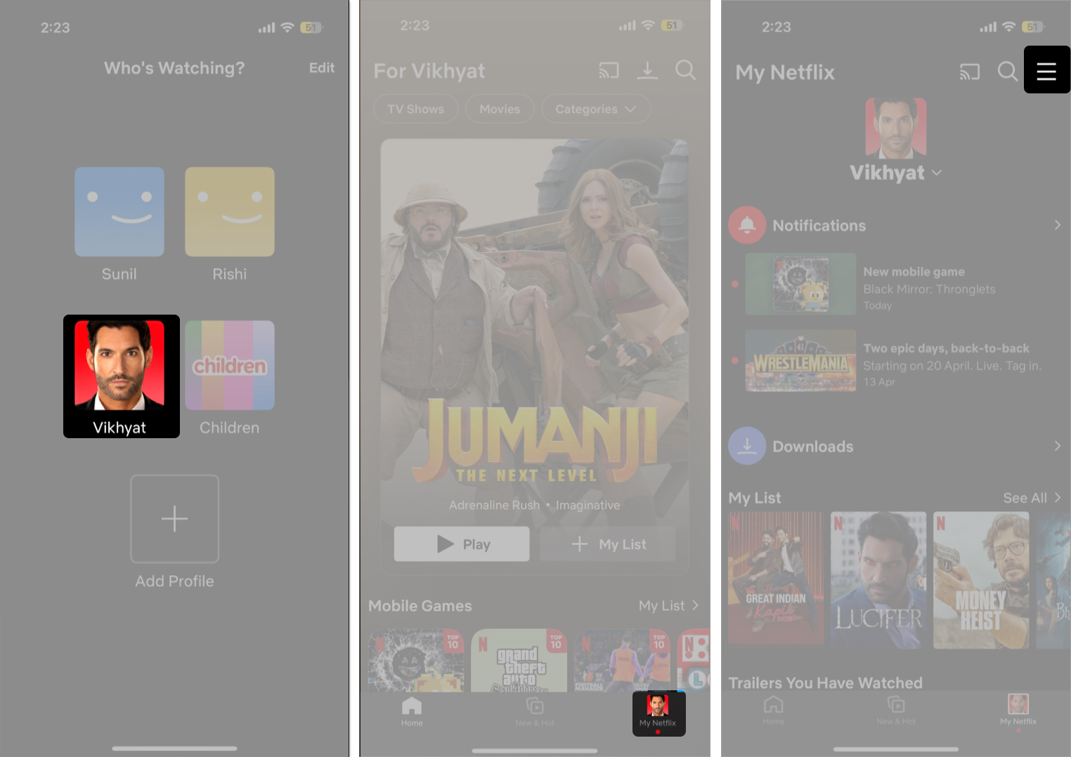 Accessing profile settings in netflix ios app