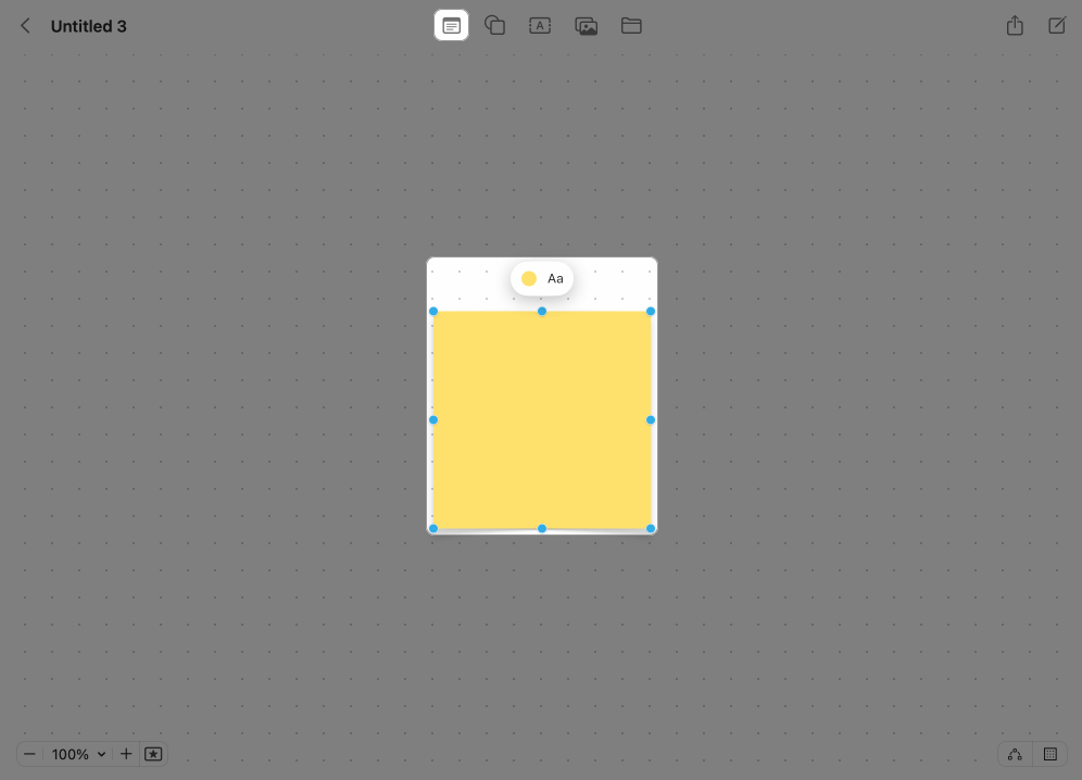 Selecting note icon to create a new sticky note